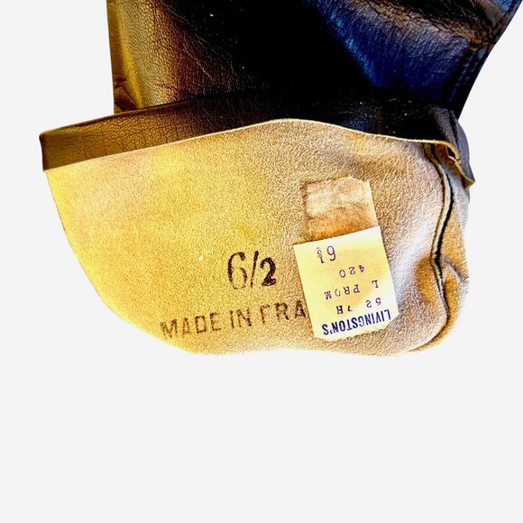 Vintage 60's FRANCE Black Kid Leather Opera Elbow Length Gloves France 6.5 NEW - Picture 8 of 9